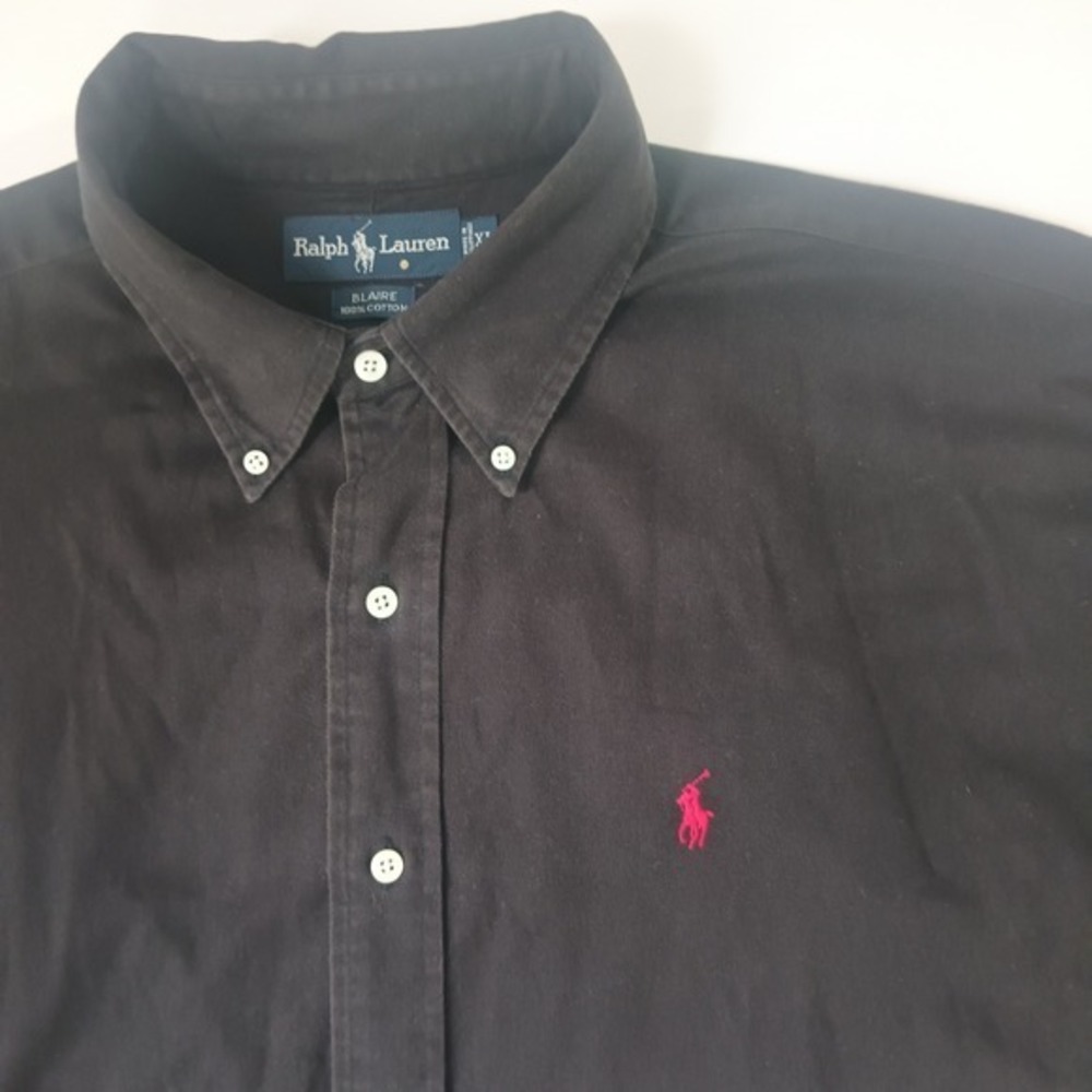 Ralph Lauren Blaire Mens XL Black Cotton Button Down Shirt Red Pony Long Sleeve